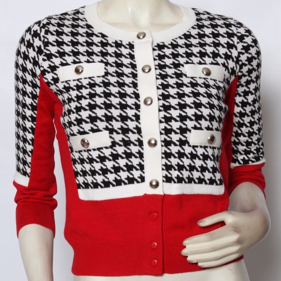 Rondina Houndstooth Cardigan Sweater - Picture 1 of 9